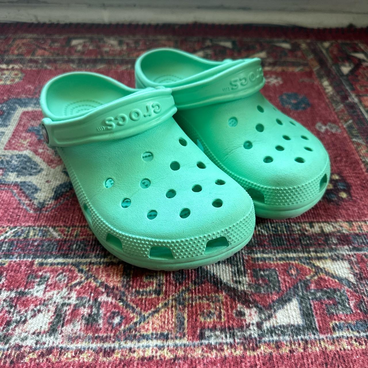 Crocs Women's Green and Blue Clogs | Depop