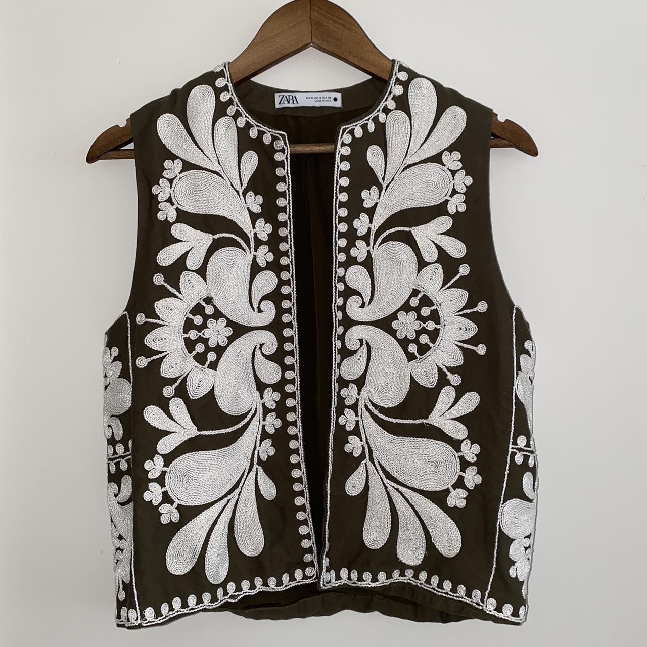 Zara vest green olive with white details. Only... Depop