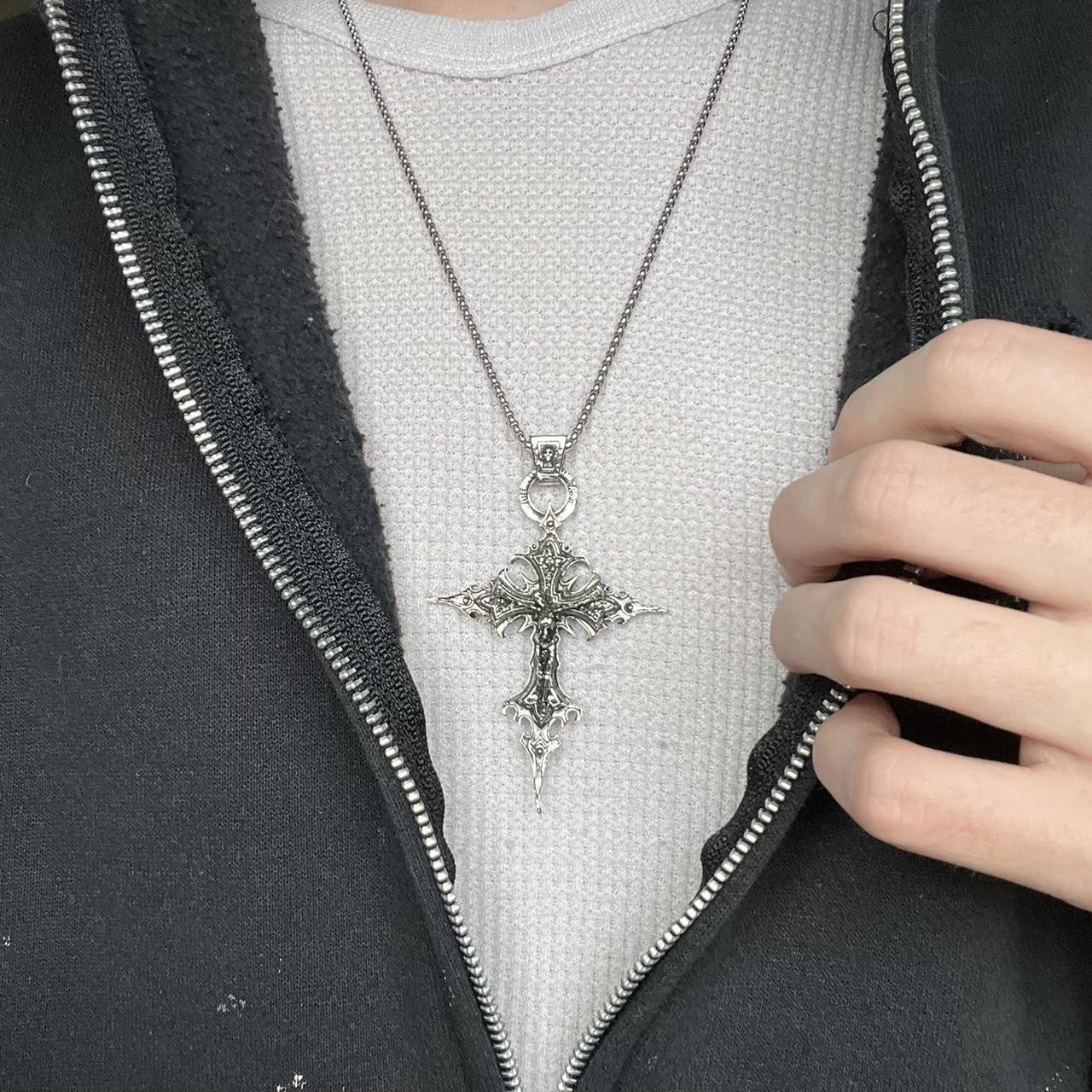 Y2k/2000s Cyber Gothic Cross Necklace Super Sick... - Depop