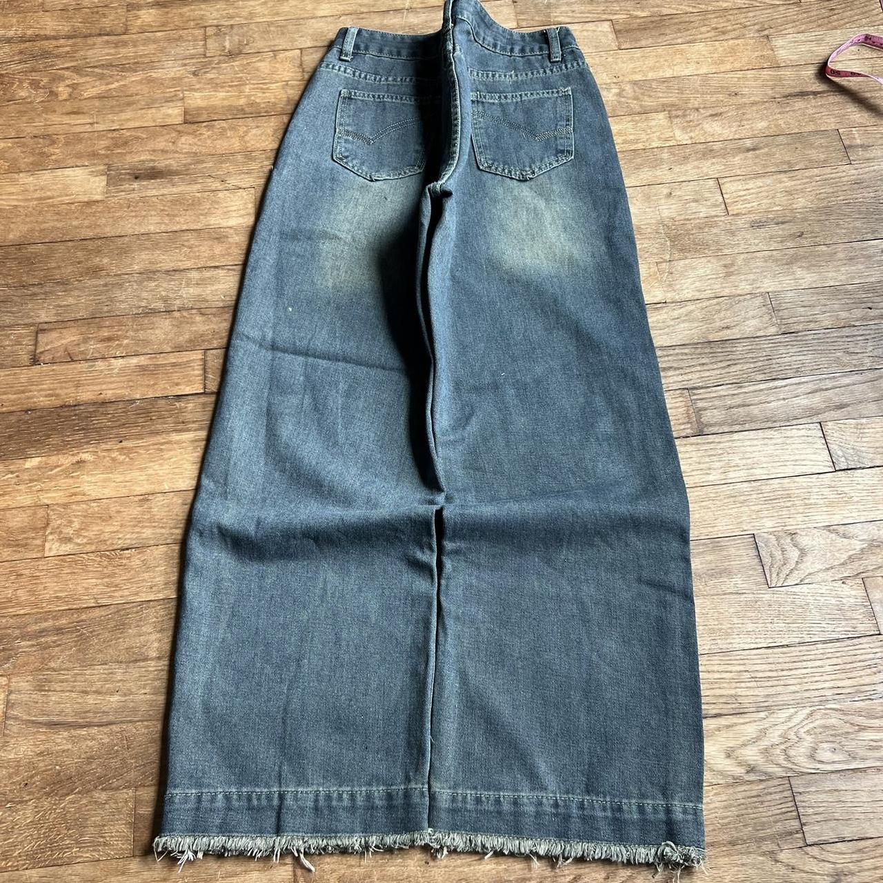 y2k/2000s baggy faded embroidered grunge jeans... - Depop