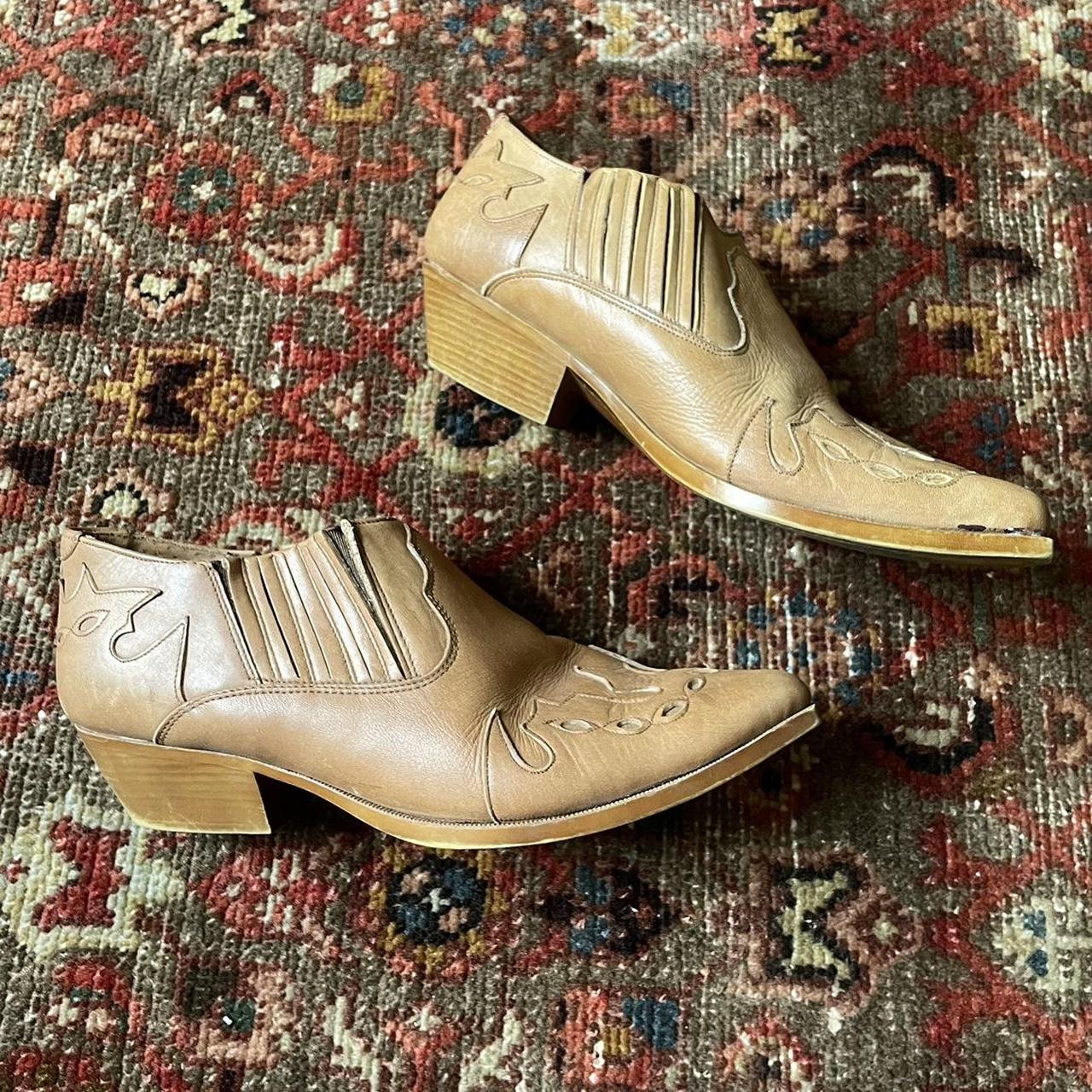Vintage Tan Leather Western Mule Boots In fair... Depop