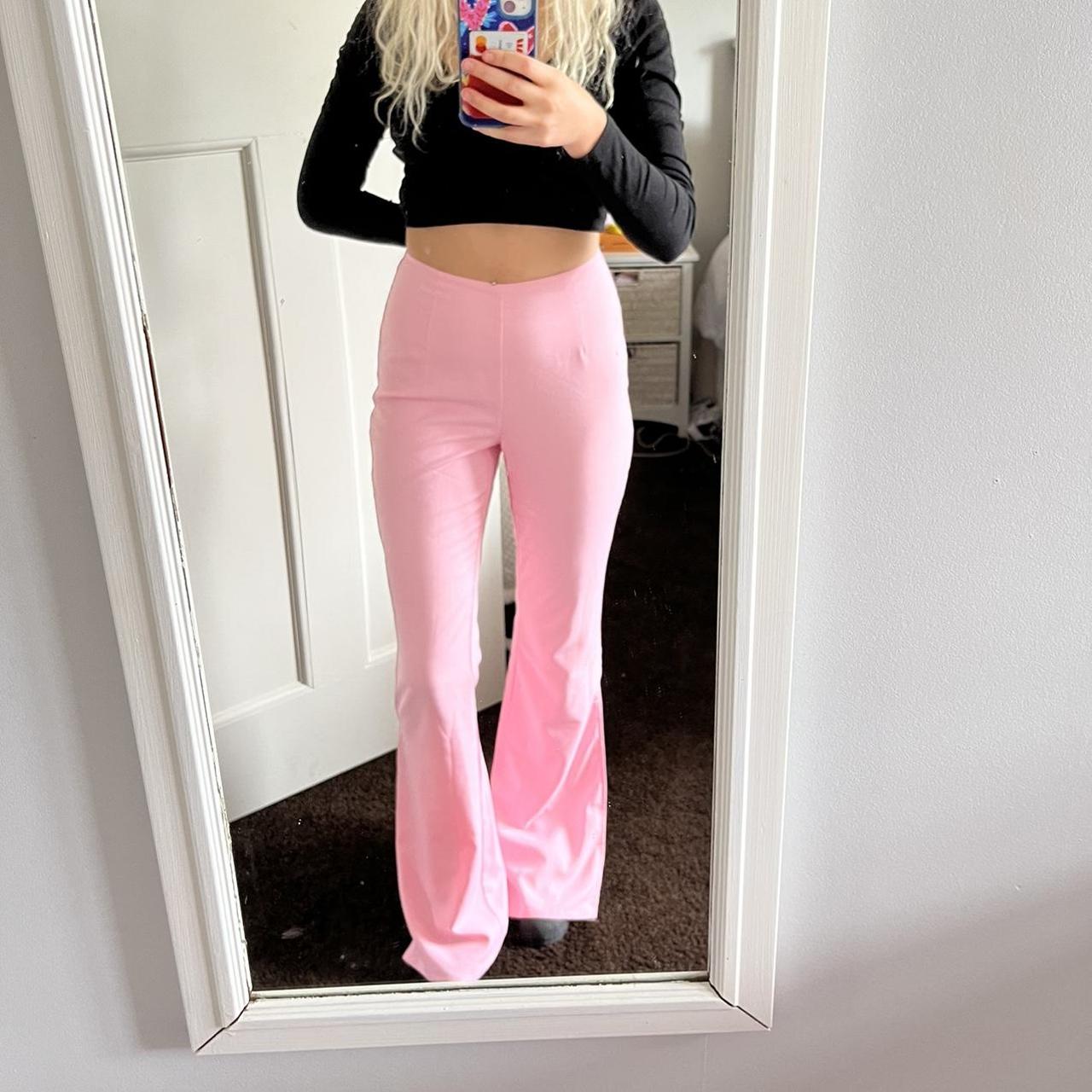 Tiger mist pink pants with flared and ankle slits... - Depop