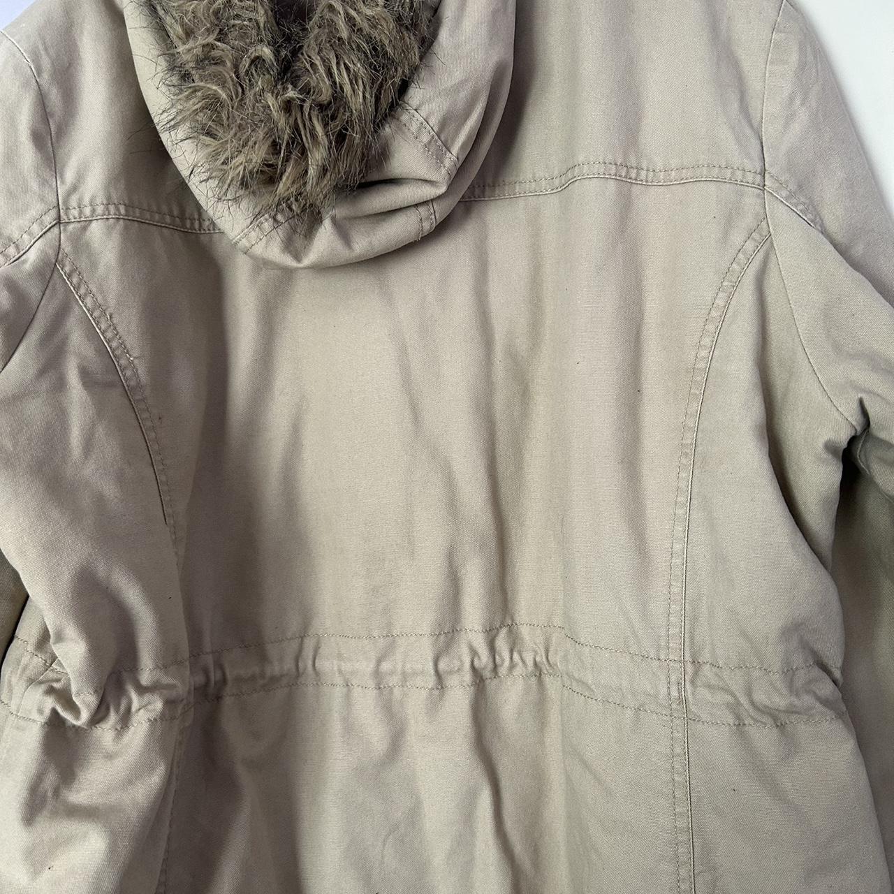 Woman beige/cream parka jacket with a hood and... Depop