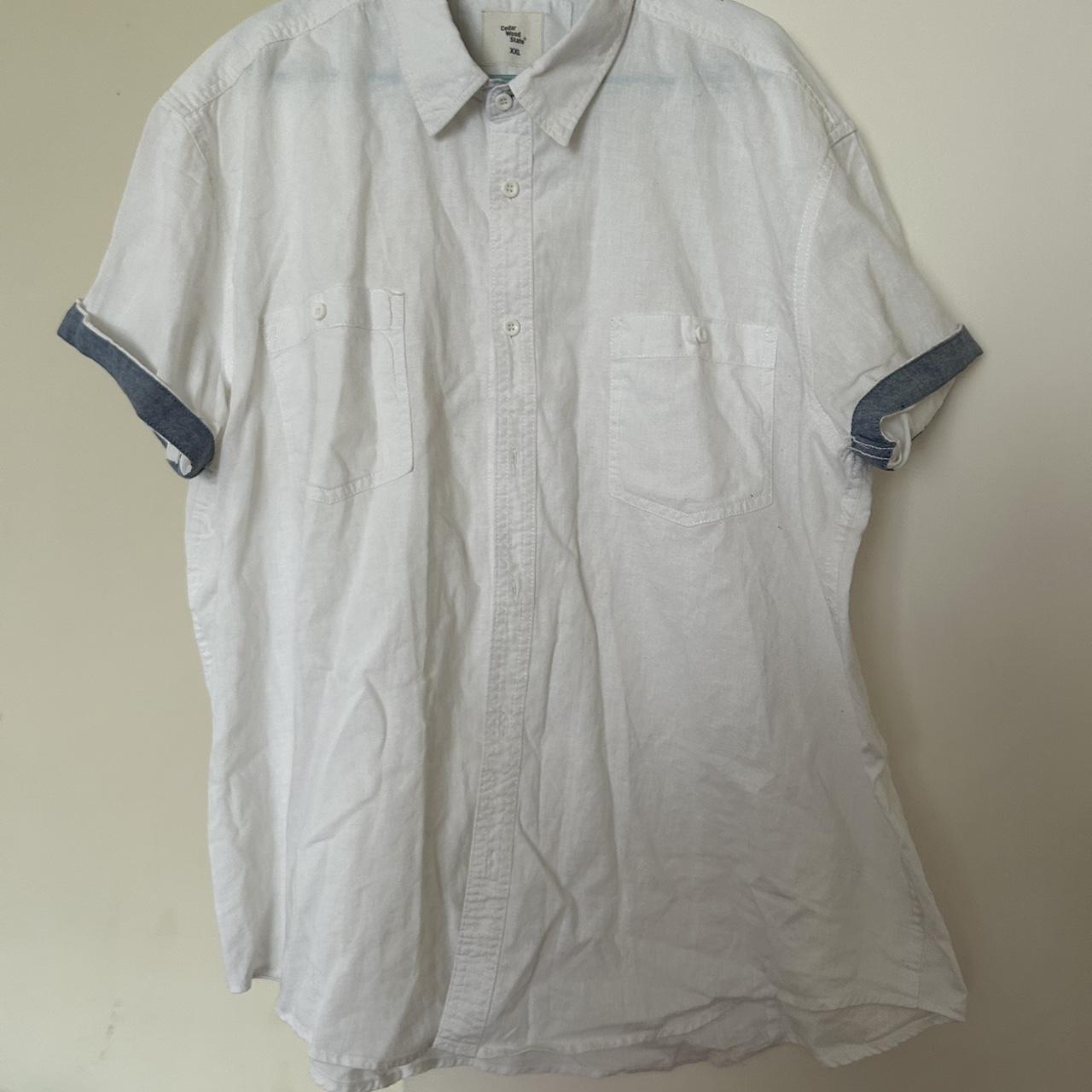 Men white linen short sleeve shirt by primark size... - Depop