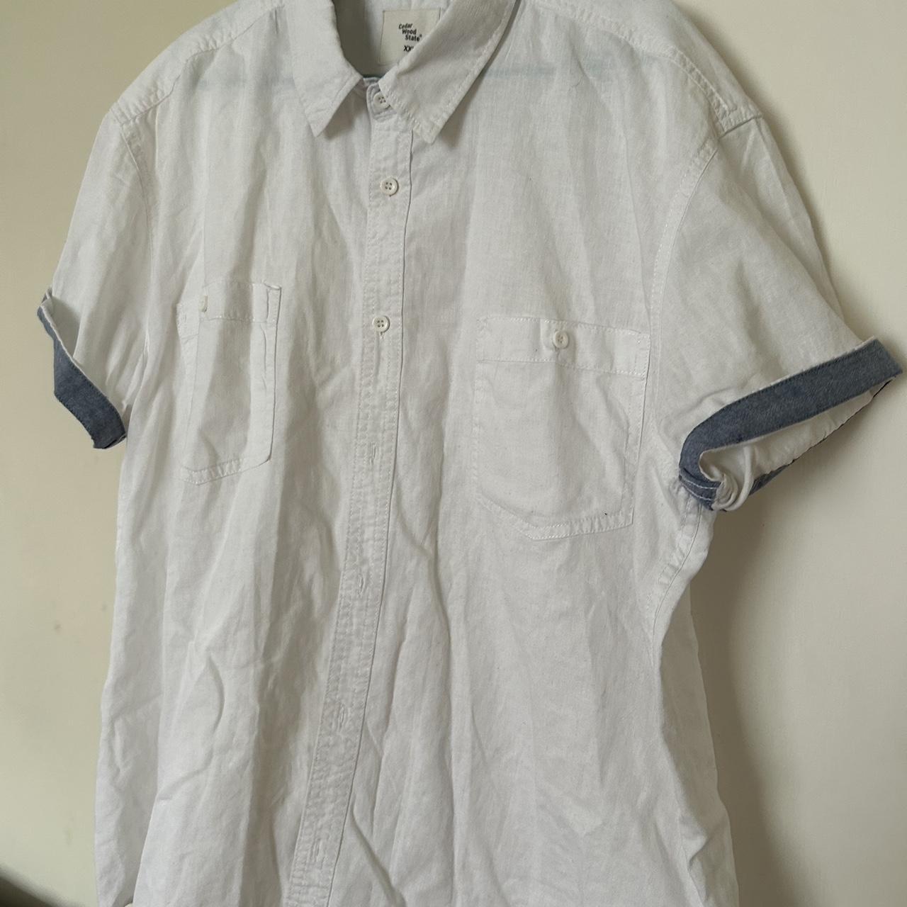 Men white linen short sleeve shirt by primark size... - Depop