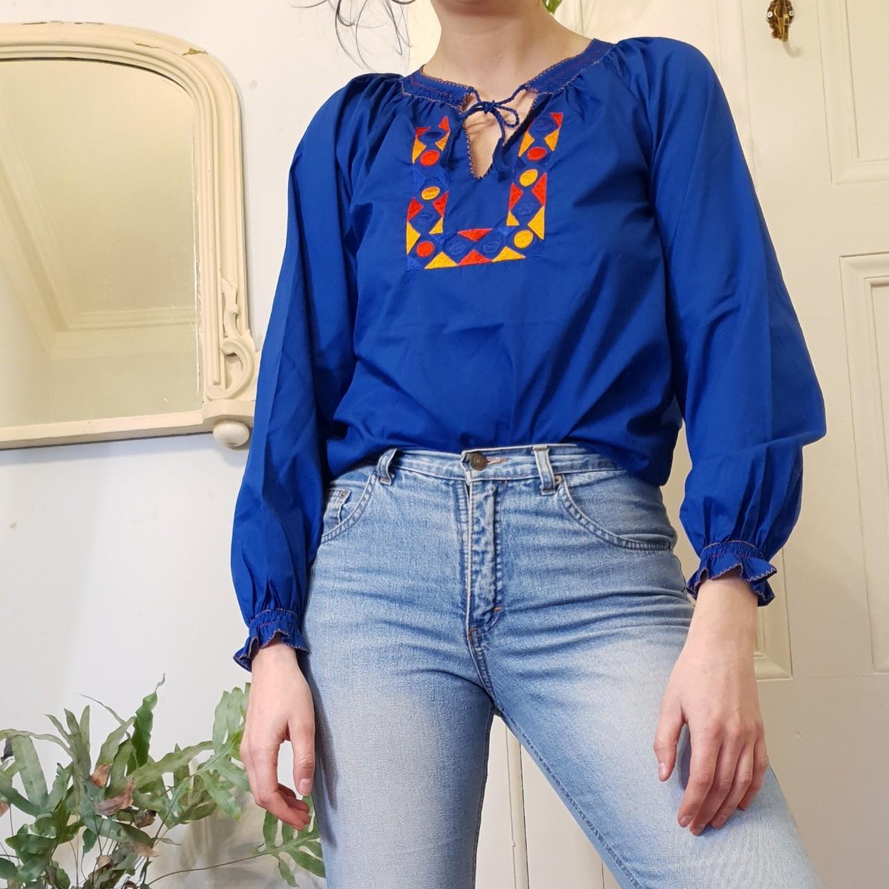 Gorgeous Blue 60/70s Blouse / Vintage Prairie Blouse... - Depop