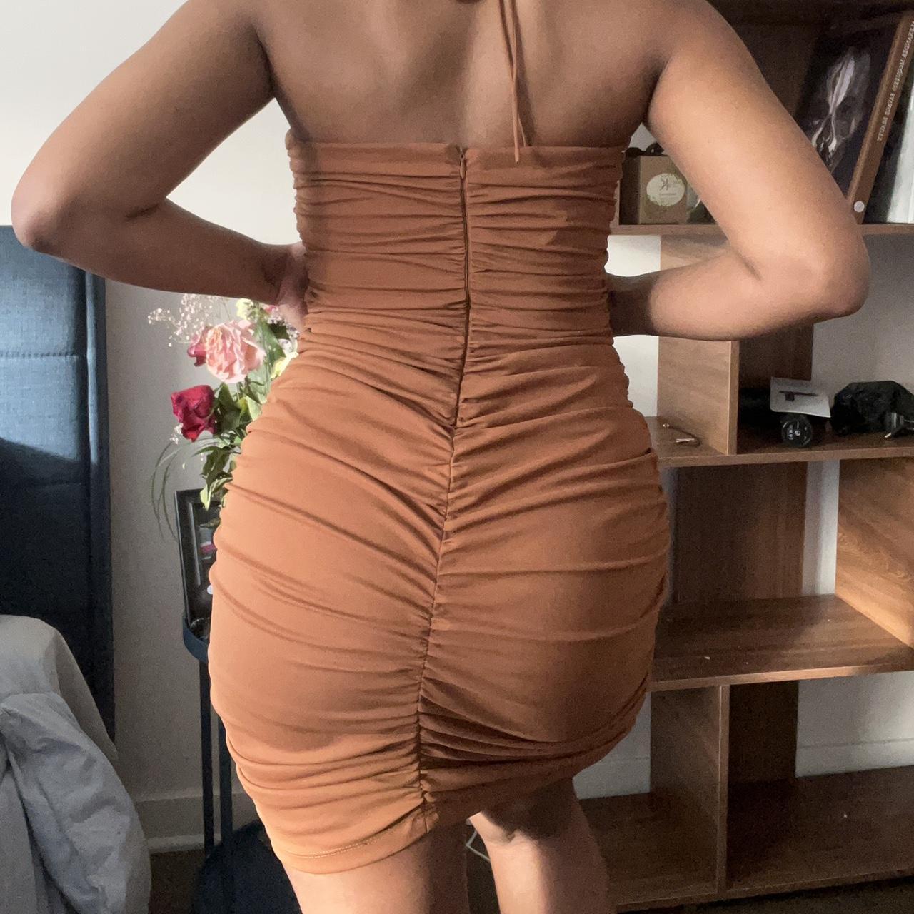 zara brown dress ruched