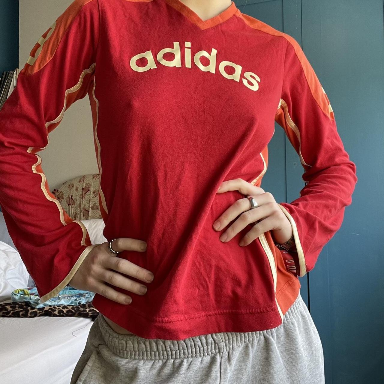 racer adidas red top in perfect condition absolutely... - Depop