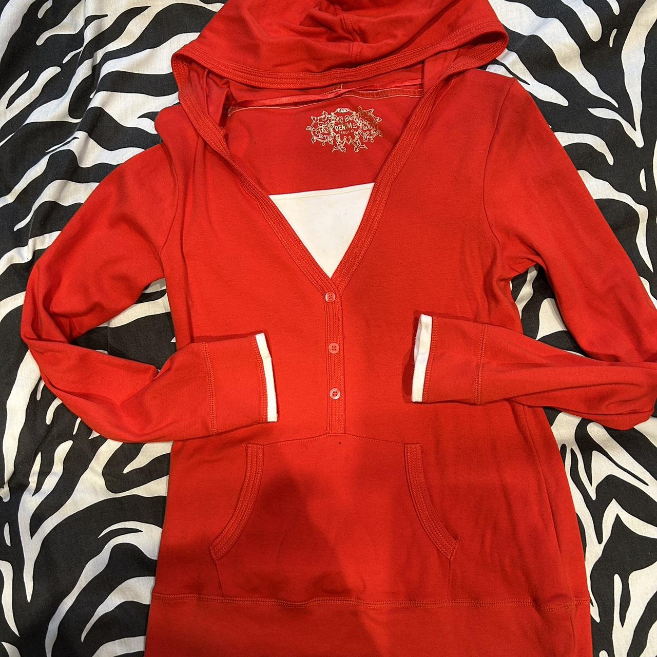 red and white 2000s Denim & Co hoodie worn once,... - Depop