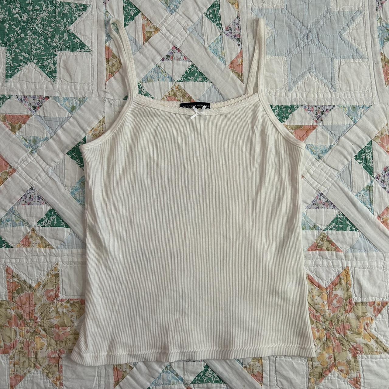 brandy melville white tank top with bow detail size... - Depop