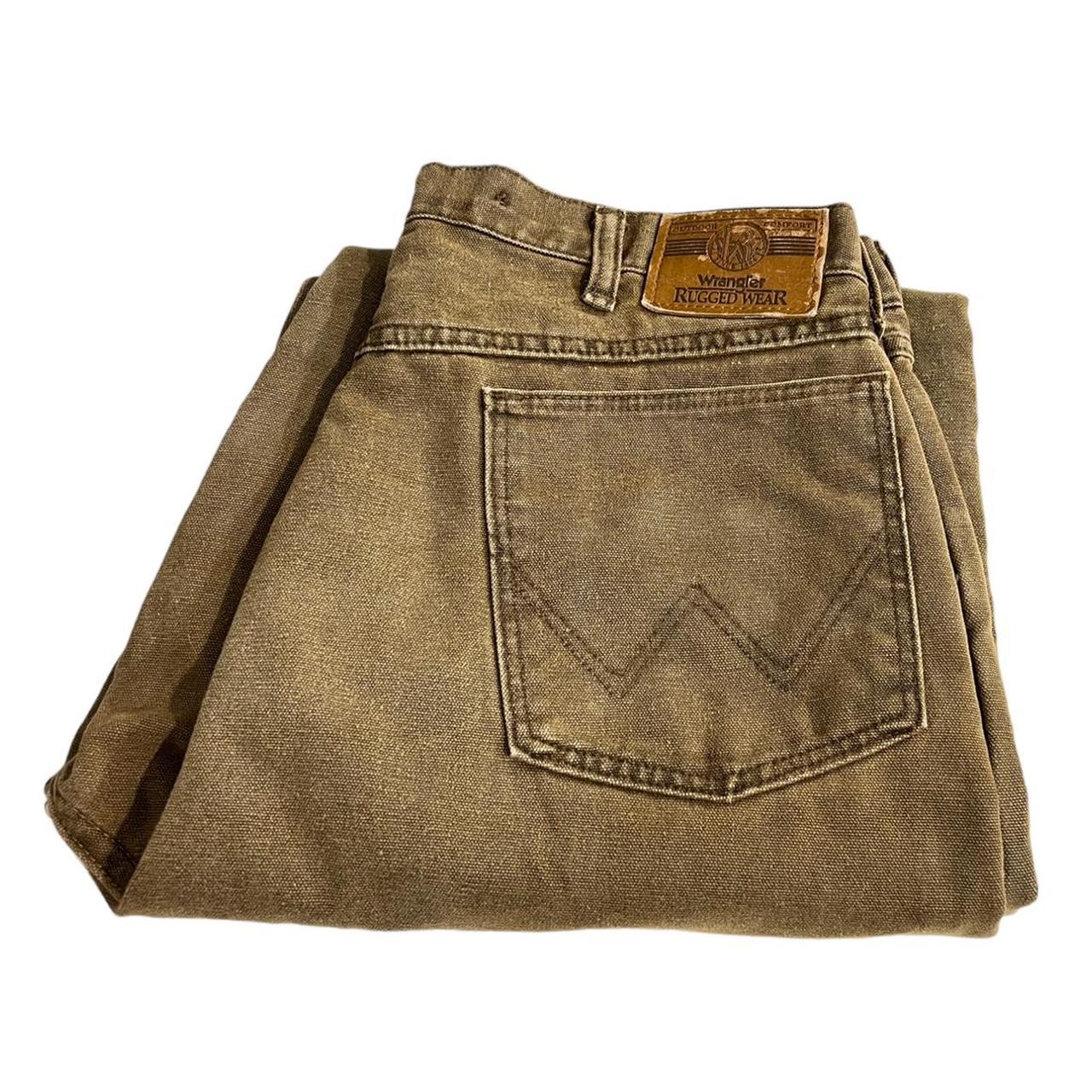 Wrangler Men's Khaki and Green Jeans Depop