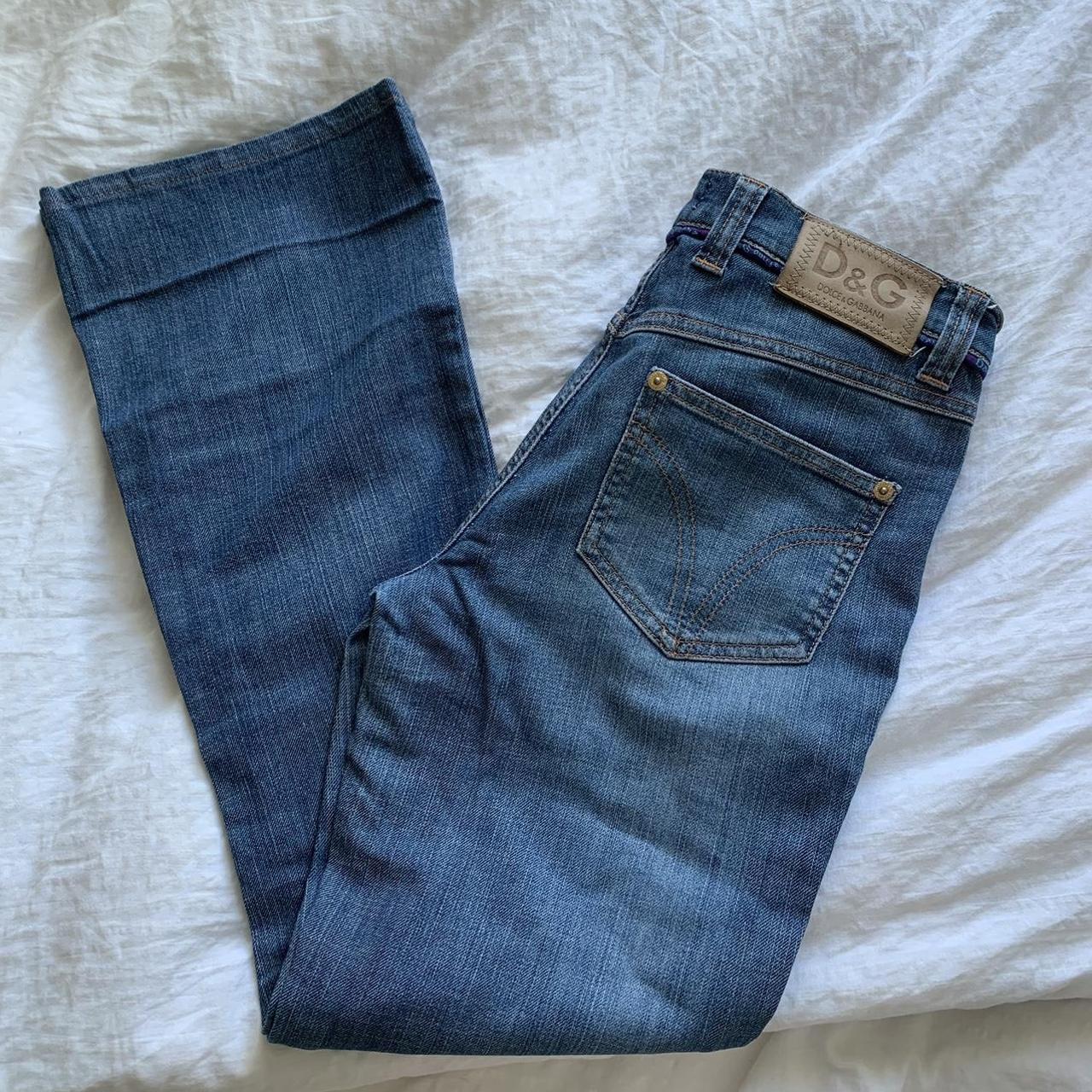 vintage low rise dg jeans purple stitching waist... - Depop