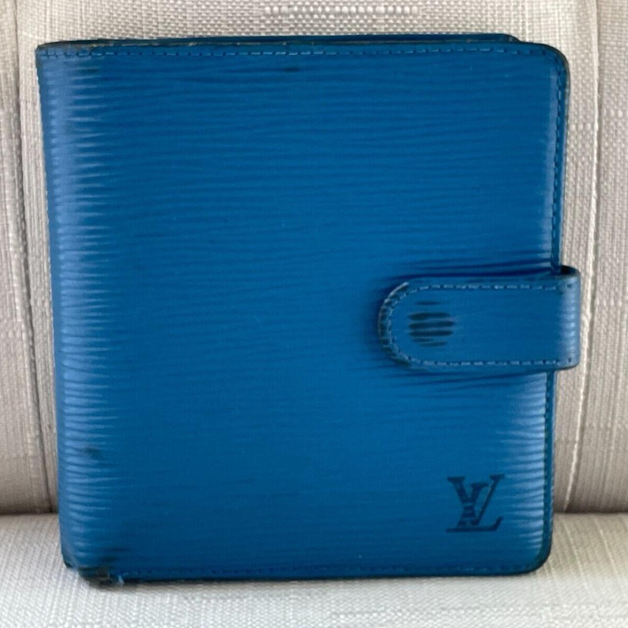 Vintage Louis Vuitton Wallet Bifold Blue Leather - Depop