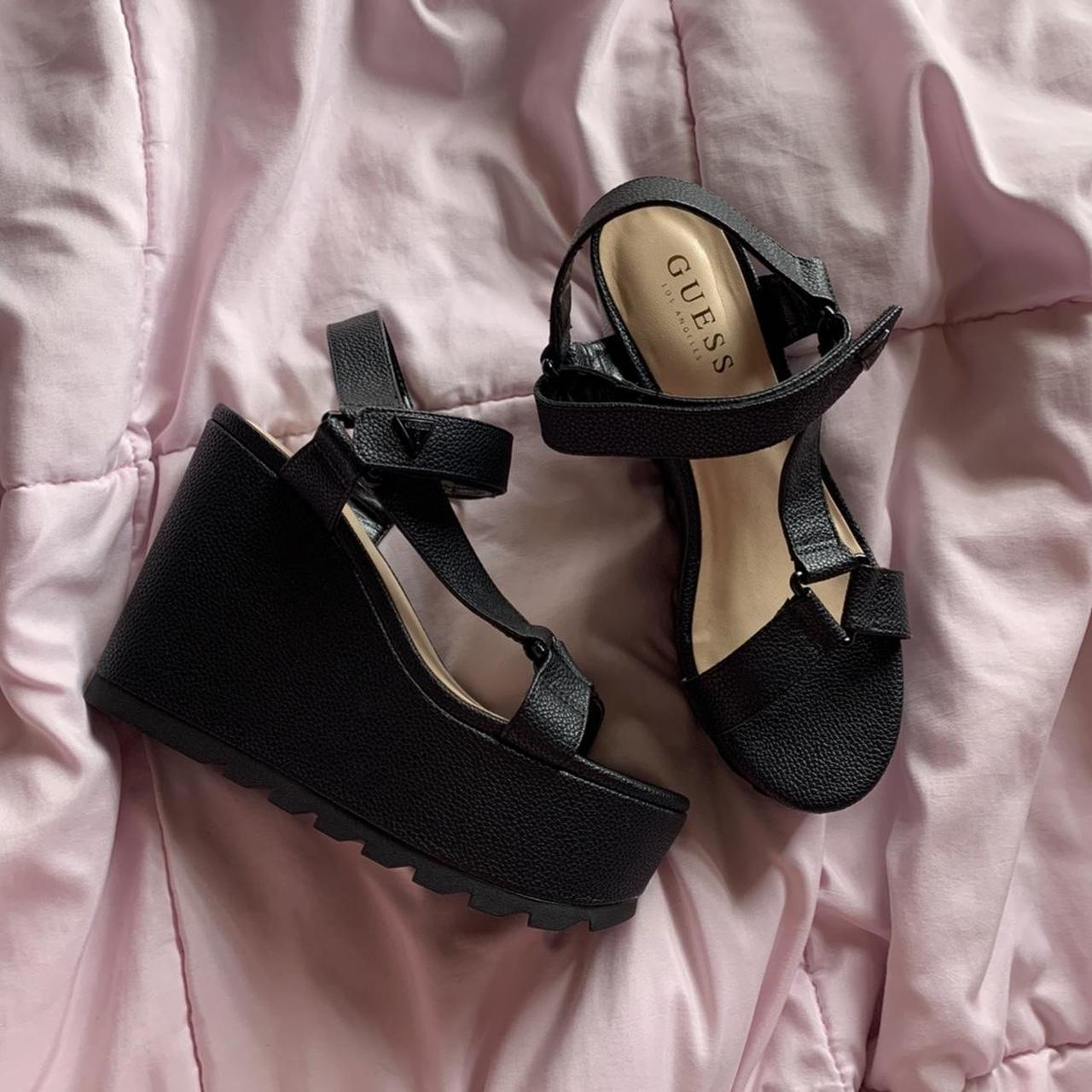 guess black wedge sole trainers