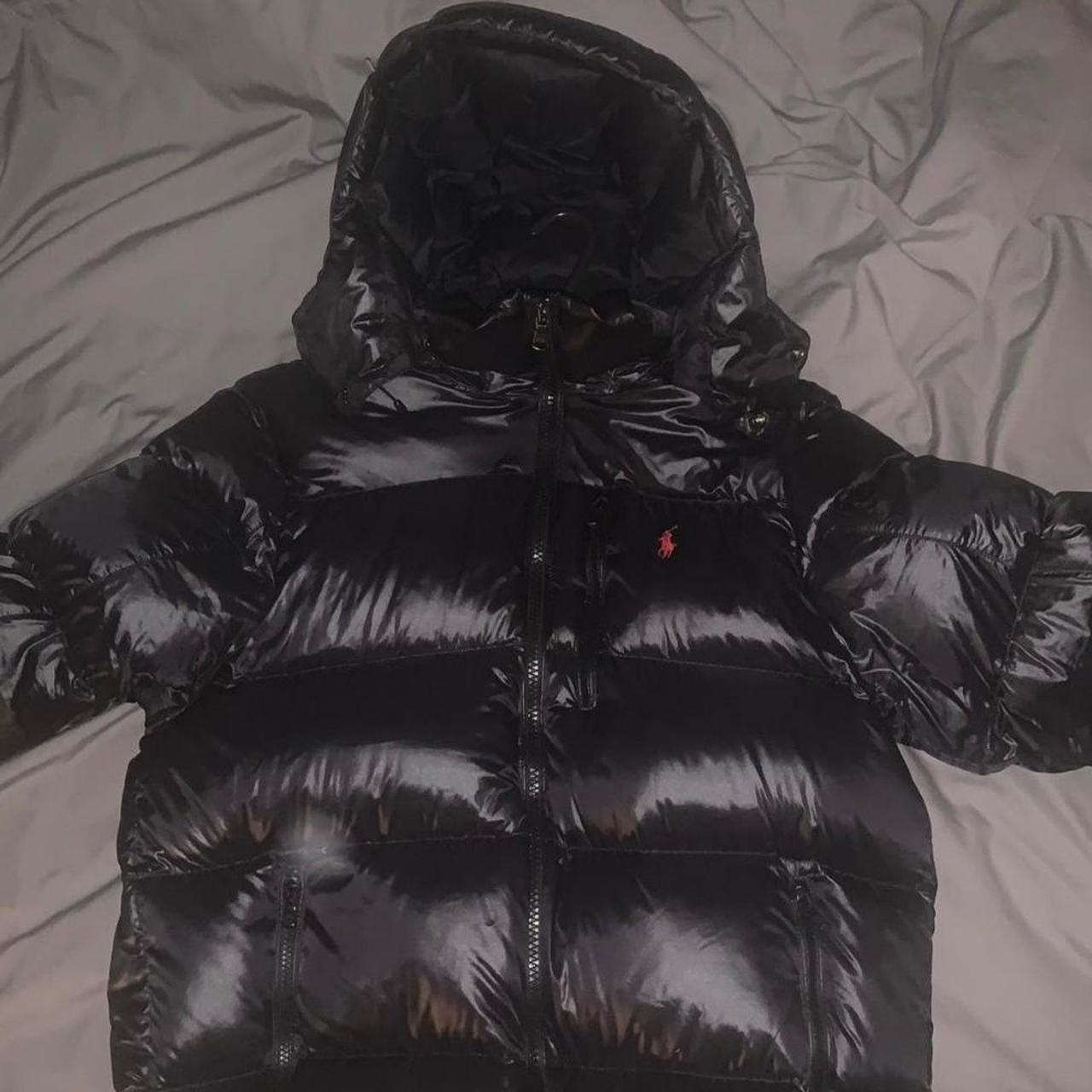 POLO RALPH LAUREN SHINY PUFFER JACKET COLOUR-BLACK... - Depop