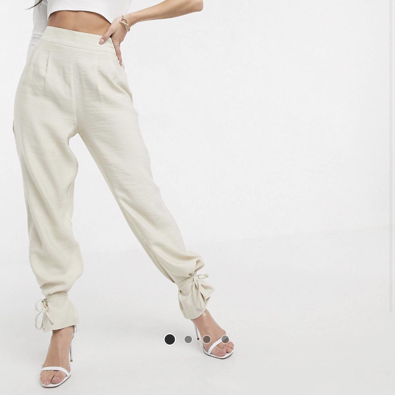 Women's Linen Blend Buckle Belted Tapered Trousers | Boohoo UK