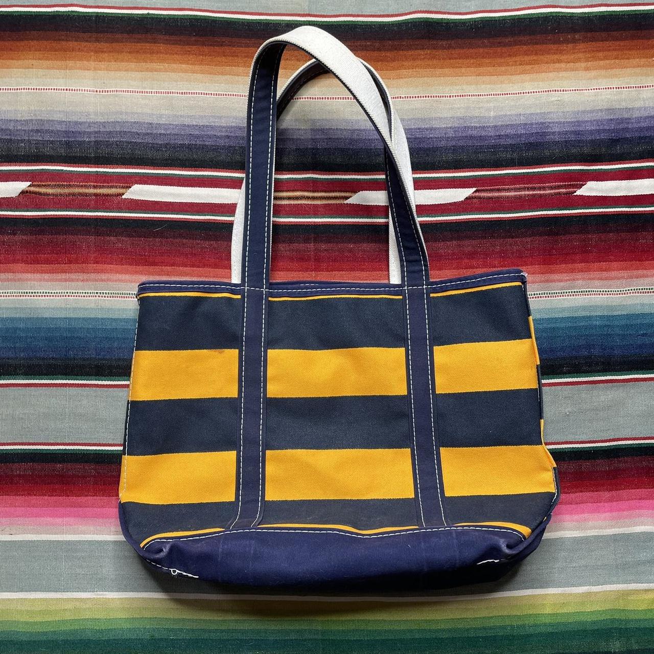 Vintage LL Bean Boat And Tote Striped Yellow Blue Bag Canvas