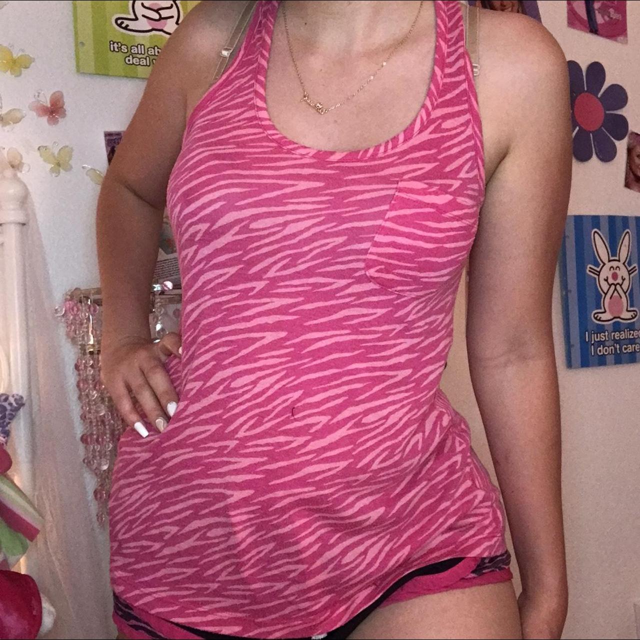Y2k Miley Cyrus & Max Azira halter pink zebra tank... Depop
