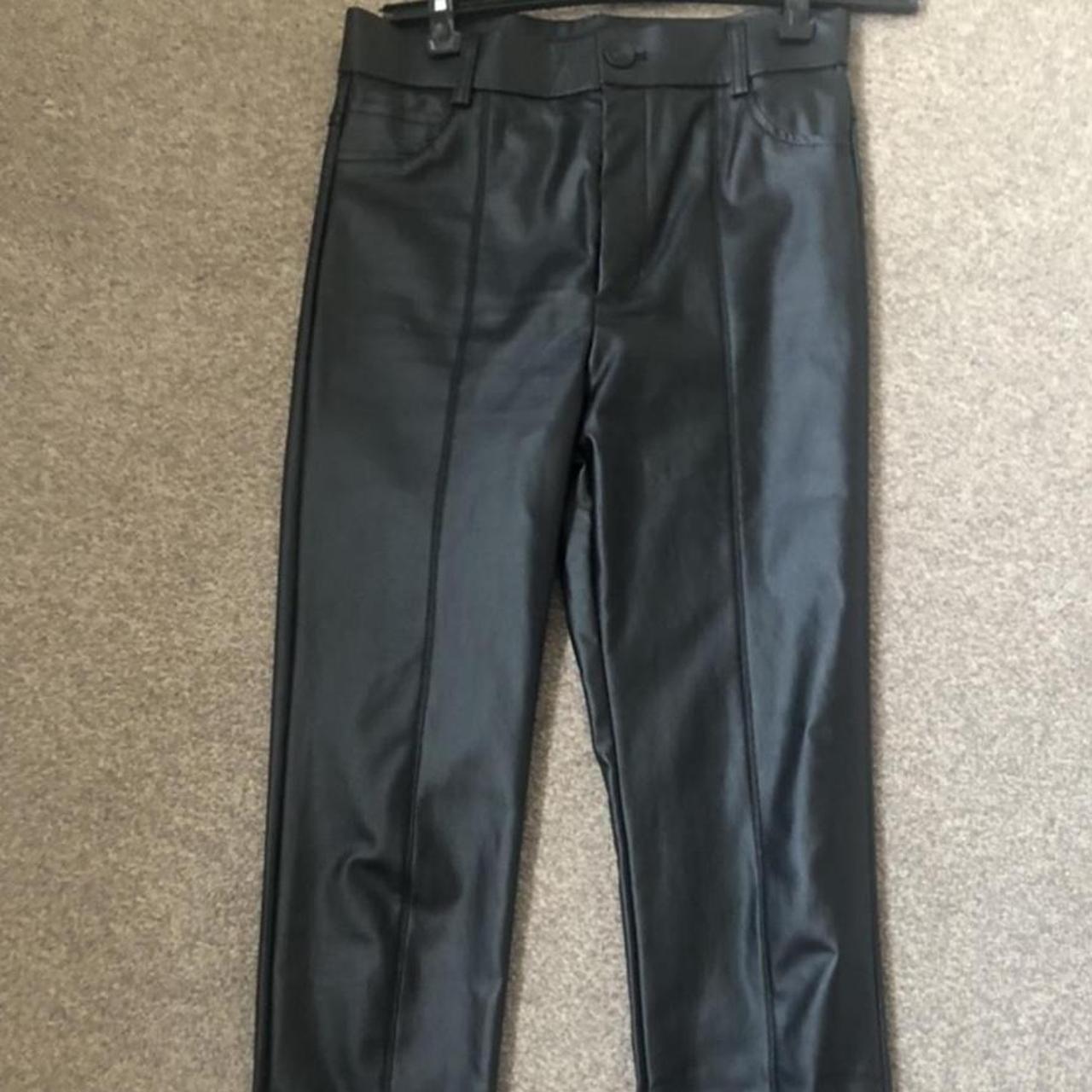 Zara leather trousers with zipped leg slit Size S... - Depop