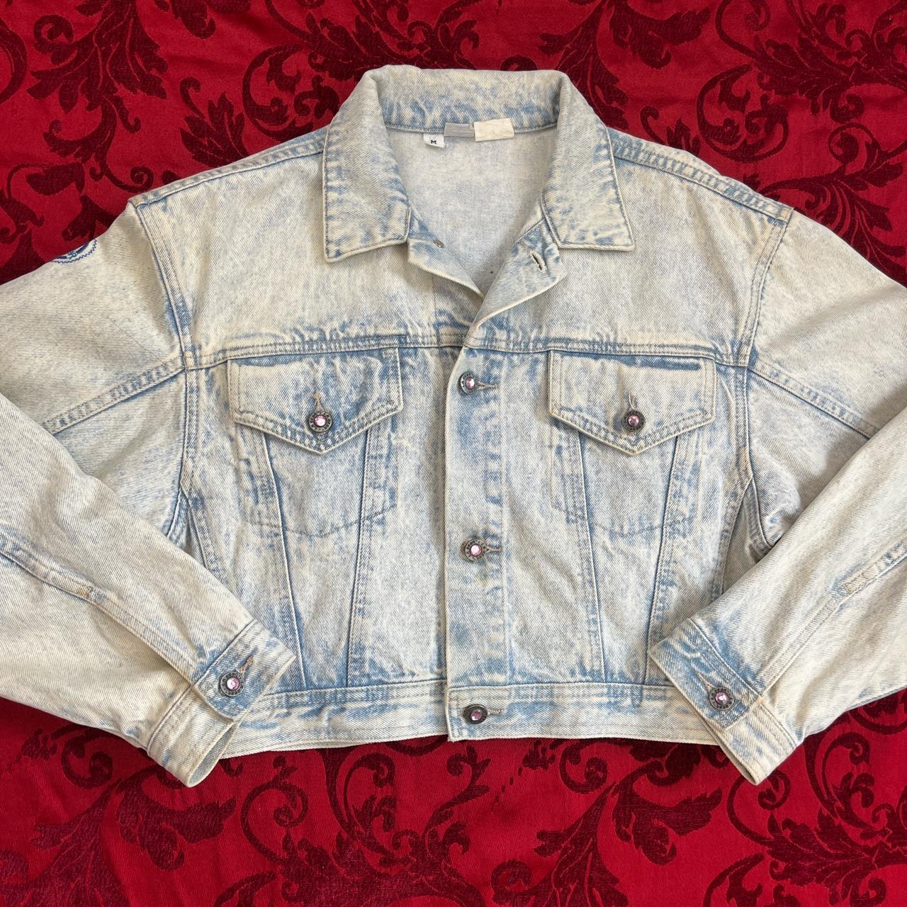 VTG 80s LA GEAR Women Large Denim Jacket Acid Stonewash Cropped on sale Sequin Project