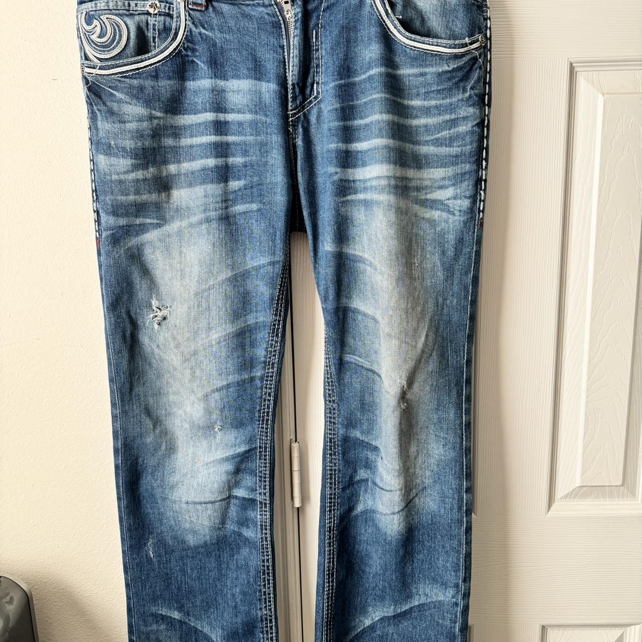 Affliction jeans!!! Hard design on the back with a... - Depop