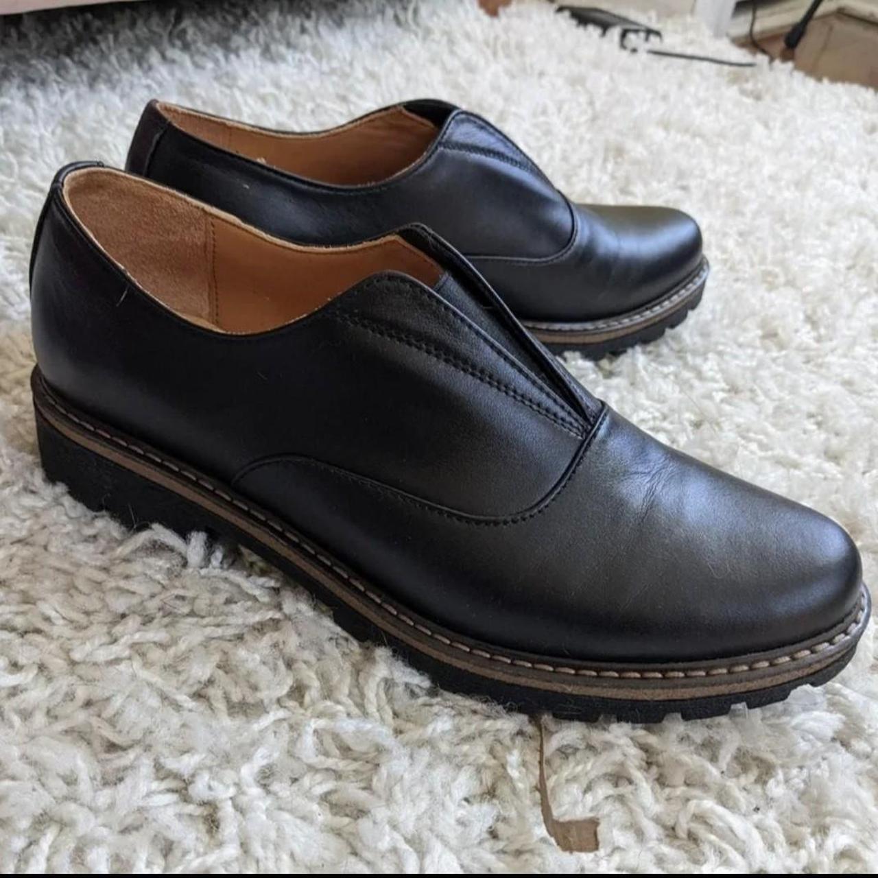 Lug sole leather slip on oxfords, handmade and brand... - Depop