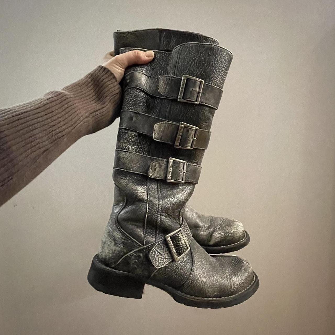Grungy distressed buckle boots Has a lot of soft... Depop