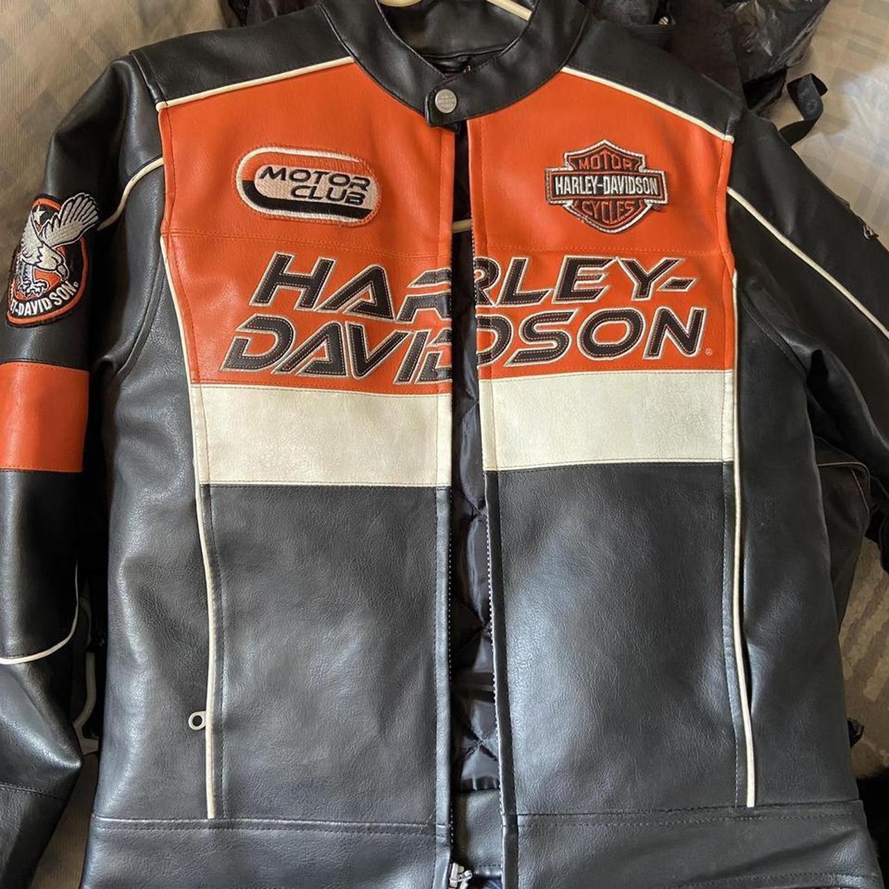 Orange and black harley davidson leather jacket best sale