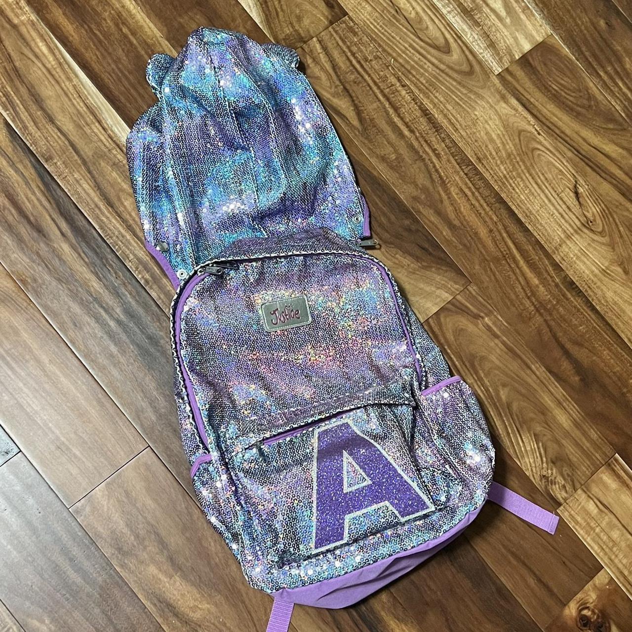 Justice Backpack deals purple and blue sequins with ears hoodie