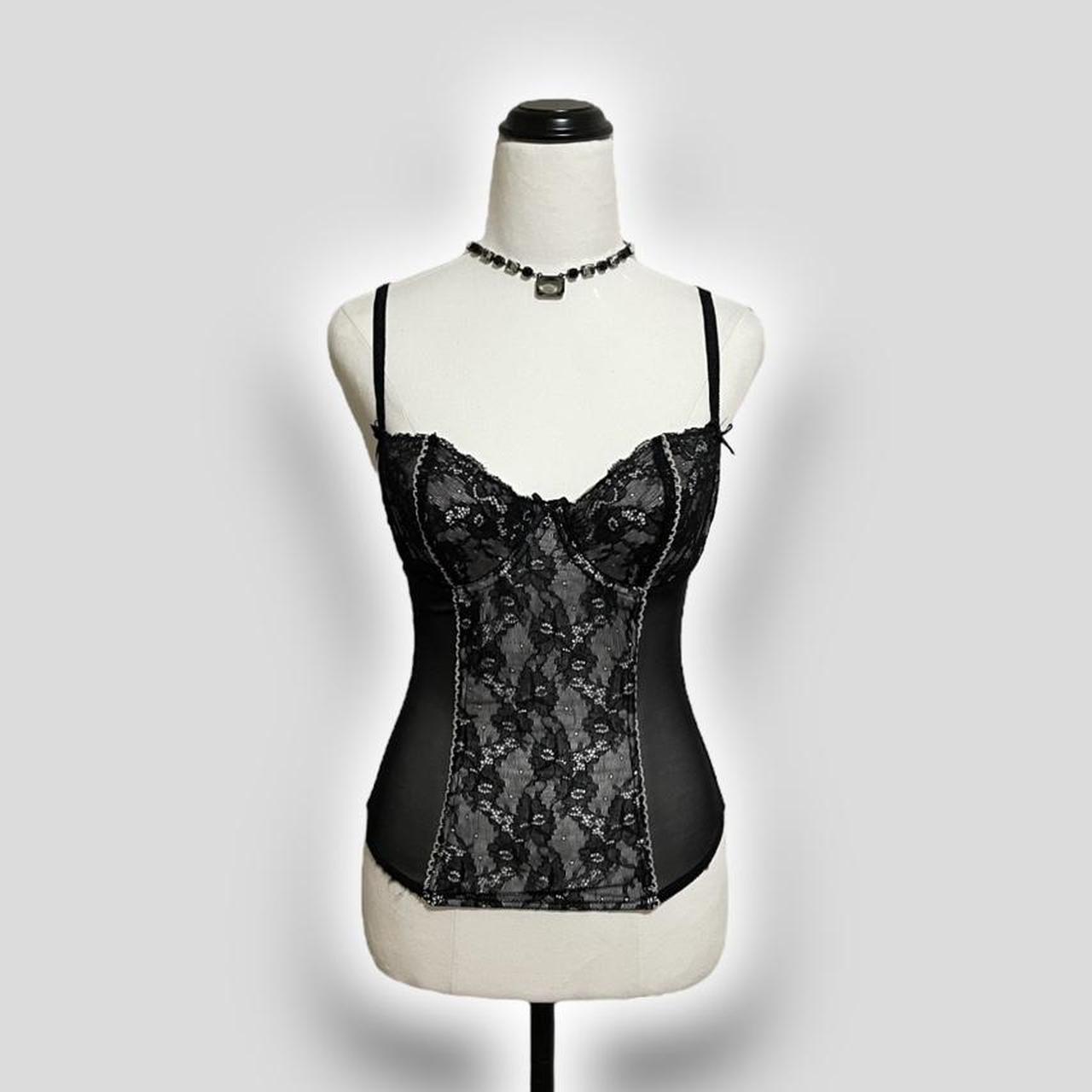 Black and white corset bustier cami Back hook... - Depop