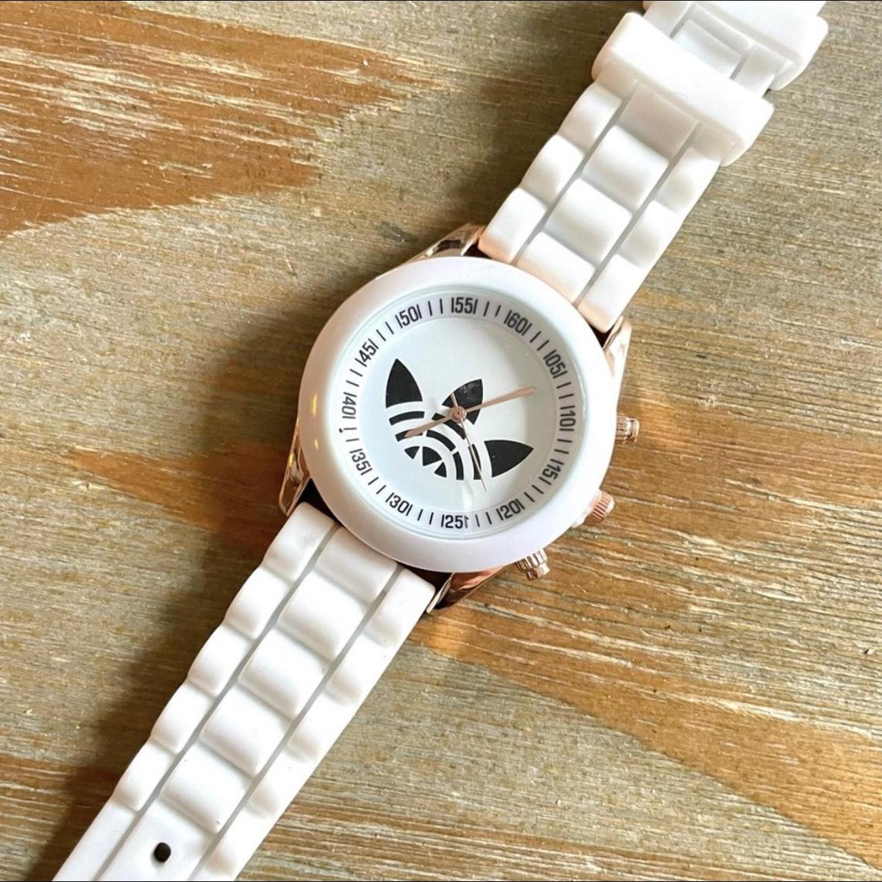 Adidas white deals and gold watch