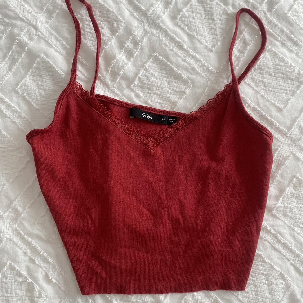  Sportsgirl red trim lace tank Size xs Hardly... Depop