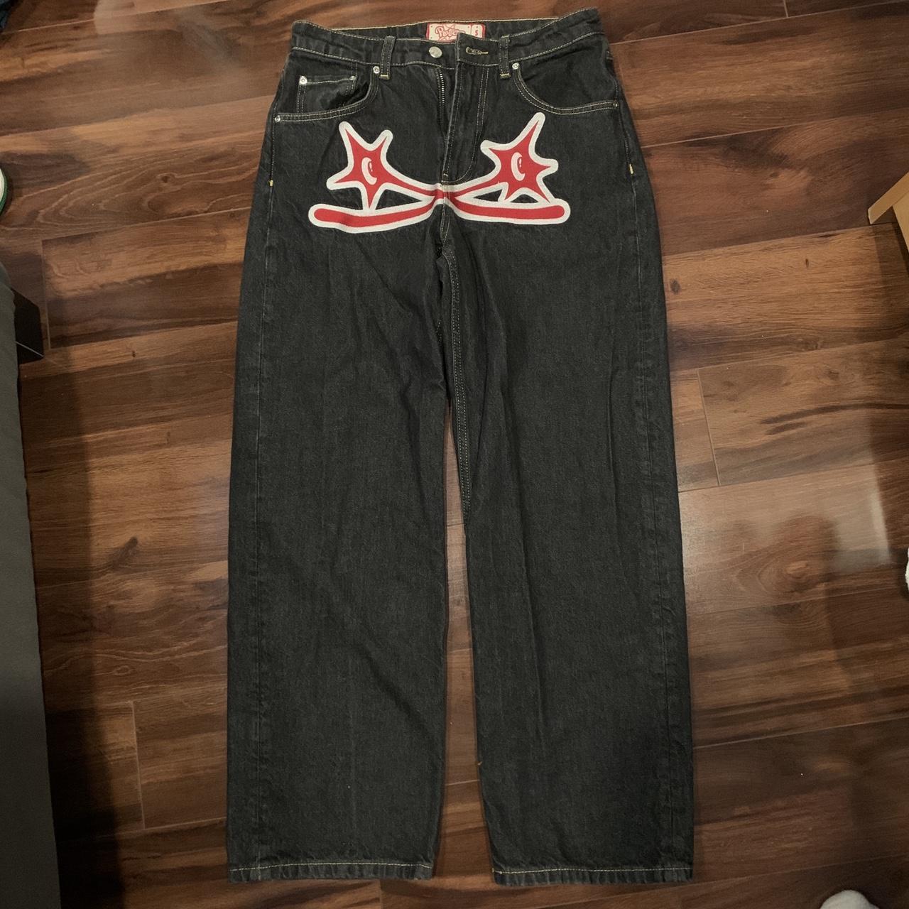 Protect ldn spike denim jeans red y2k wide leg... Depop