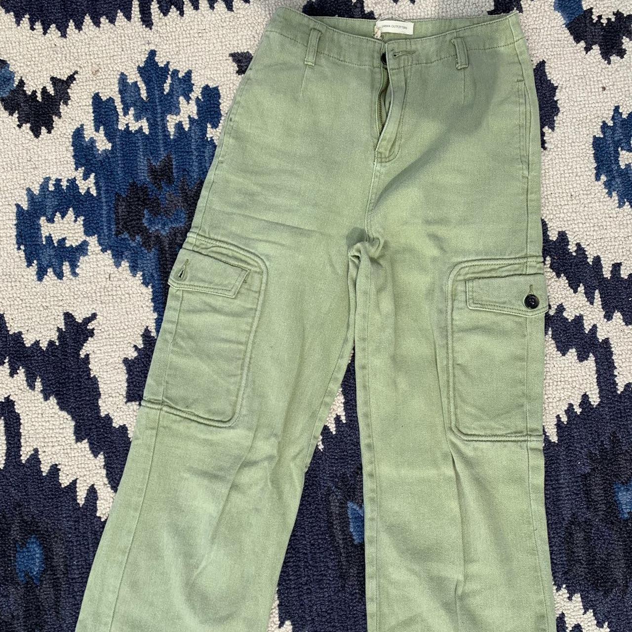 UO green cargo jeans, cropped so they’re just above... - Depop