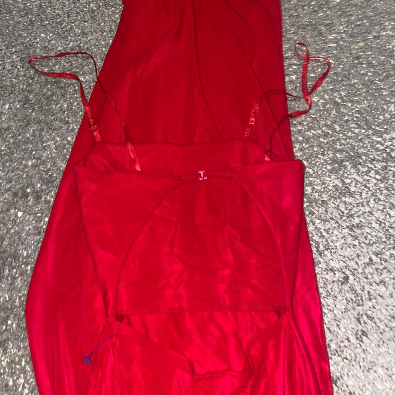 long full length red dress with an open back brand... - Depop