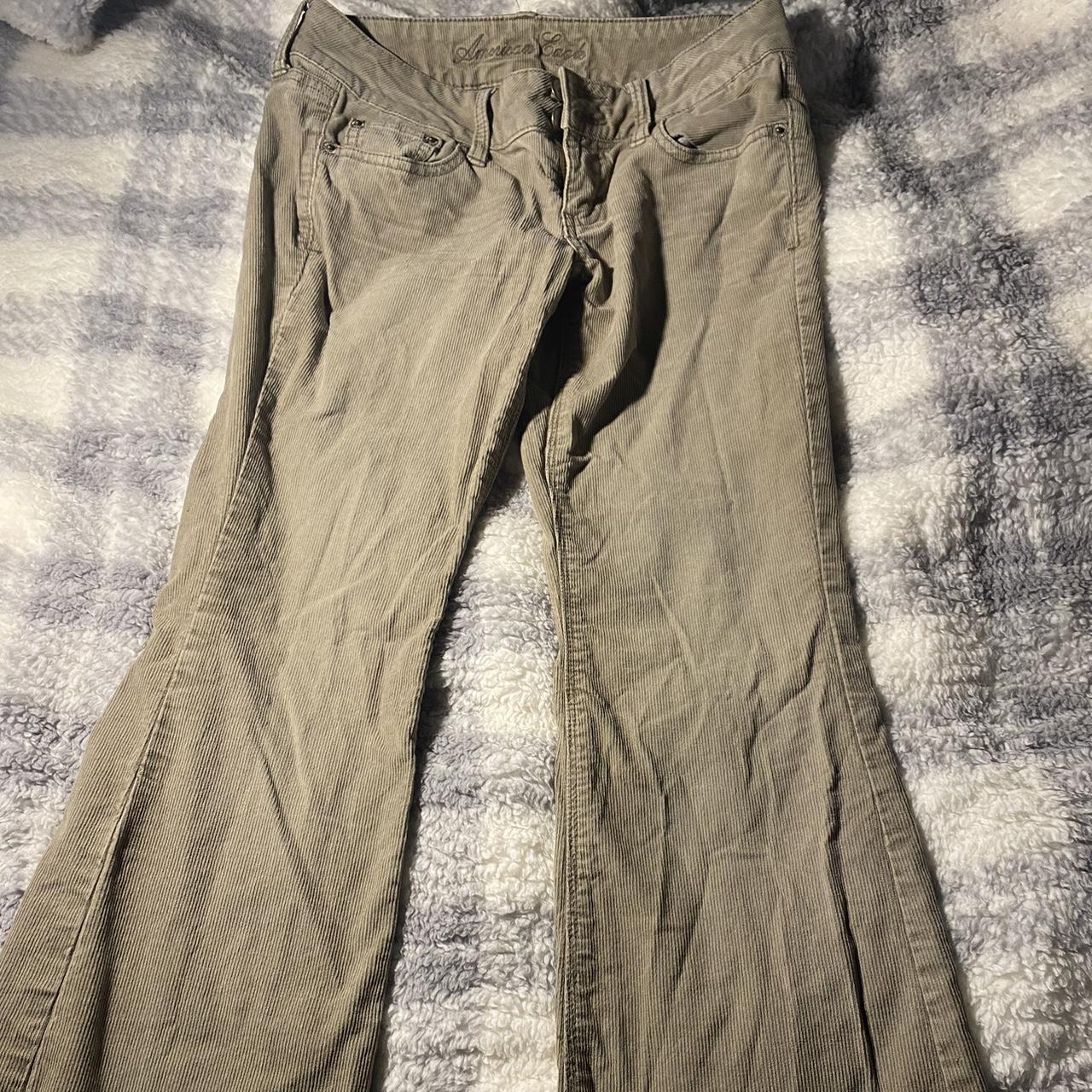 Aerie ribbed blue flare ruffle bottom pants. Never - Depop