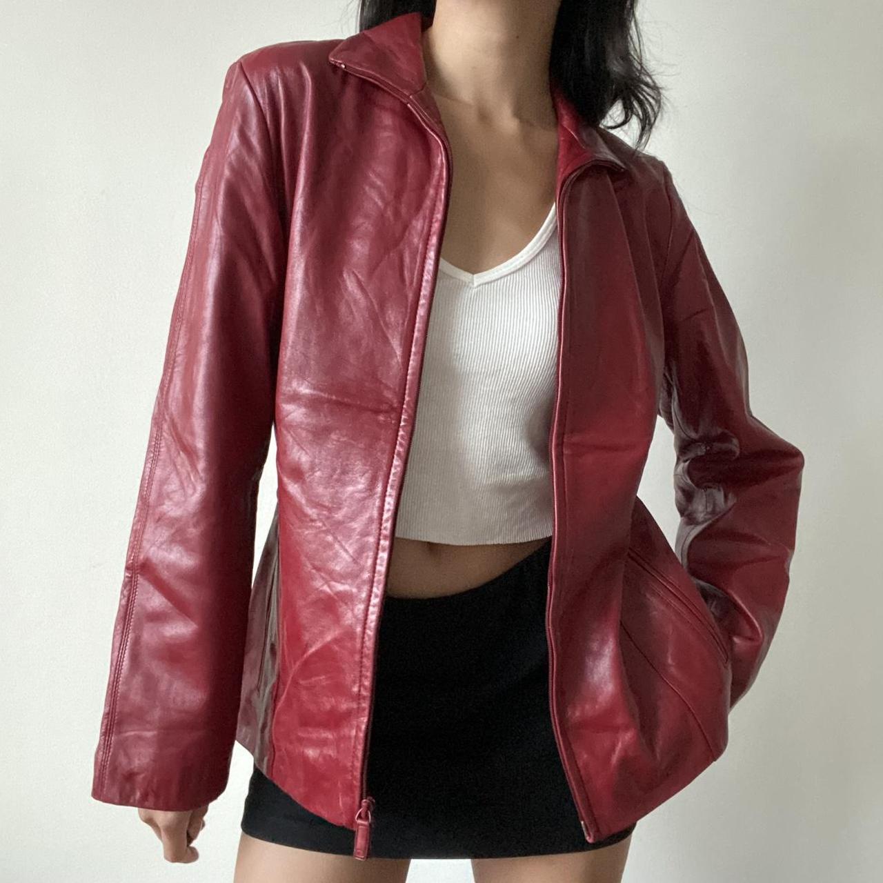 CHERRY RED VINTAGE LEATHER JACKET // most stunning... - Depop