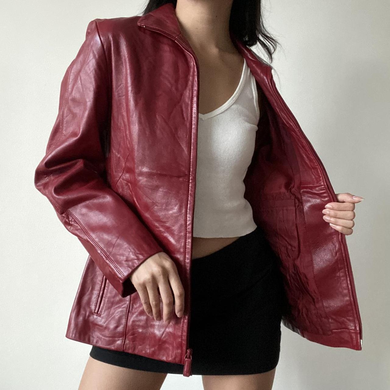 CHERRY RED VINTAGE LEATHER JACKET // most stunning... - Depop