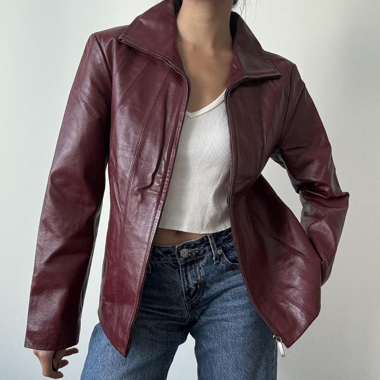 CHERRY RED VINTAGE LEATHER JACKET // most stunning... - Depop