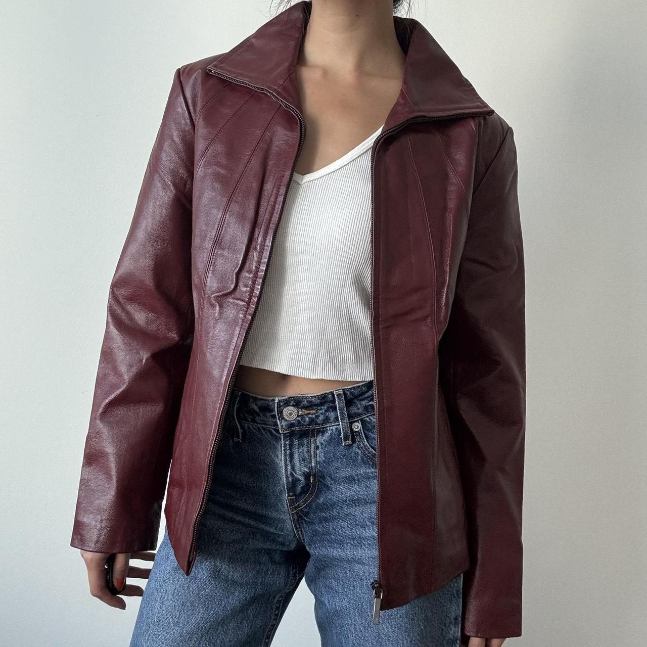 CHERRY RED VINTAGE LEATHER JACKET // most stunning... - Depop