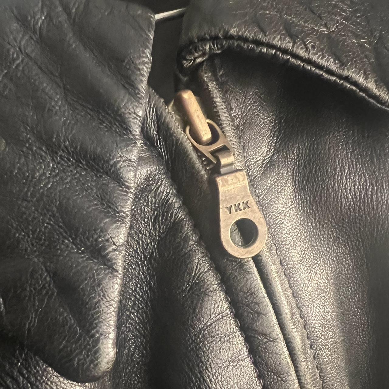 YKK unisex leather jacket SIZE: bigasf XLL?? Flaw:... - Depop