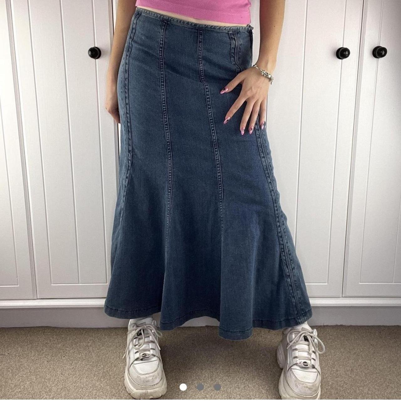Vintage y2k maxi midi skirt with denim a line... - Depop