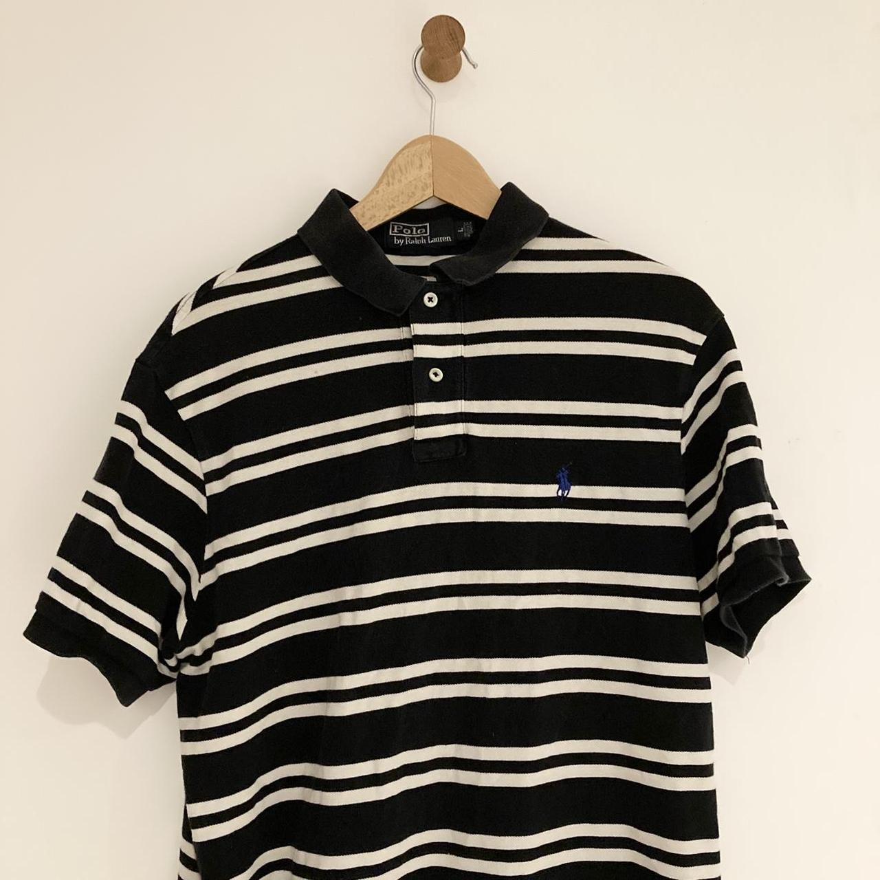 Black white striped ralph lauren polo shirt best sale