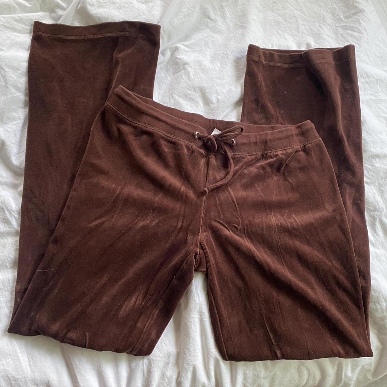 Y2K 2000s Preppy Vintage Brown Velour Sweat Pants By... - Depop