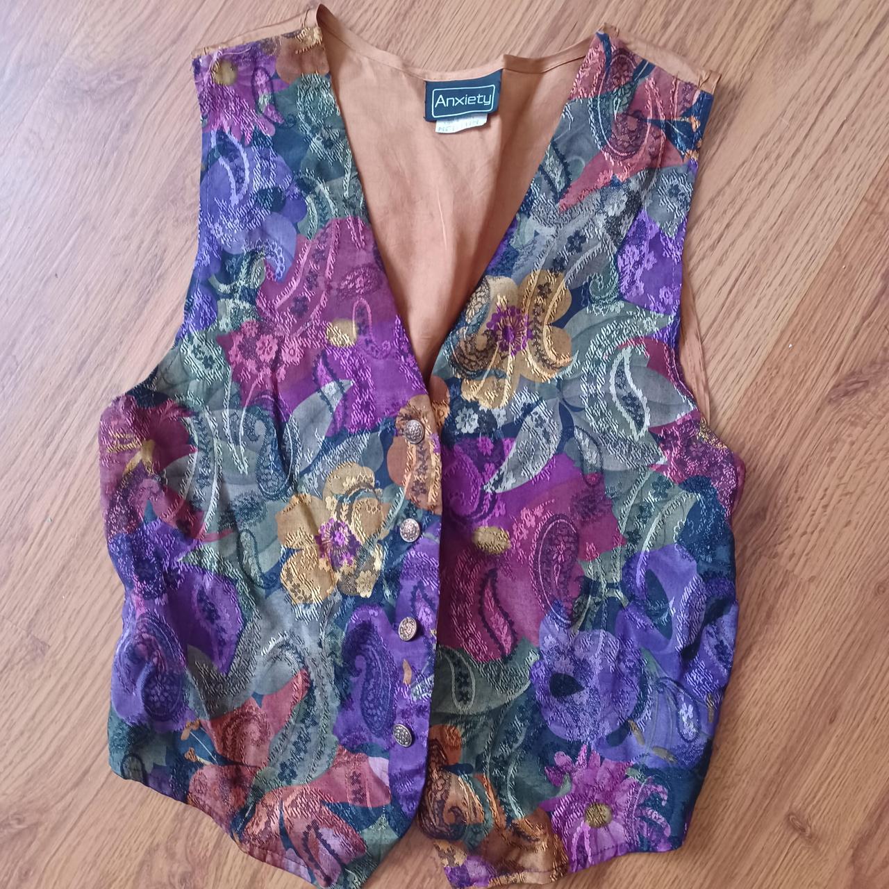 Vintage Purple and brown floral button up... - Depop