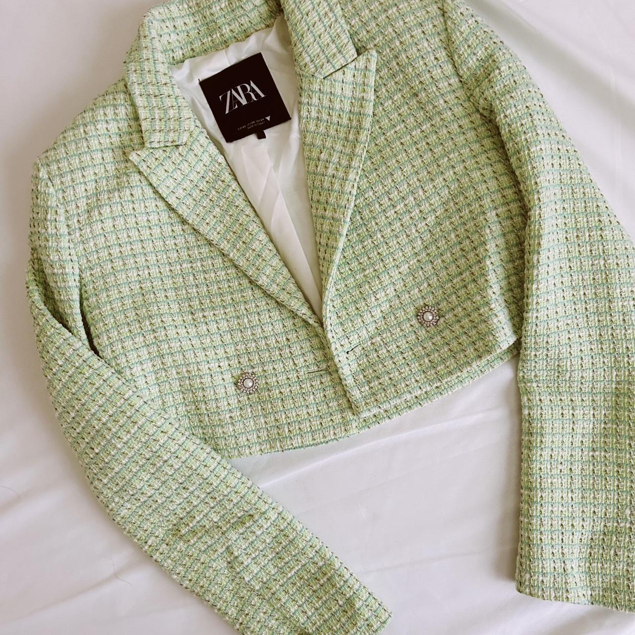 ZARA cropped mint green tweed textured blazer Depop