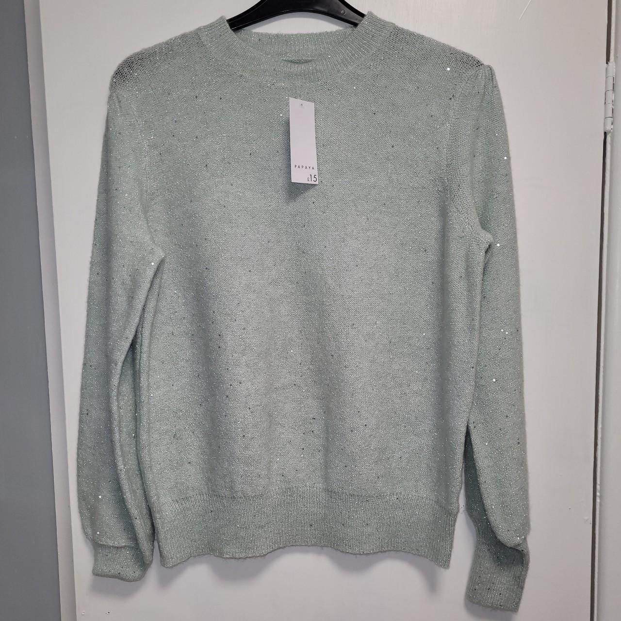 Matalan Women's Green and Silver Jumper Depop