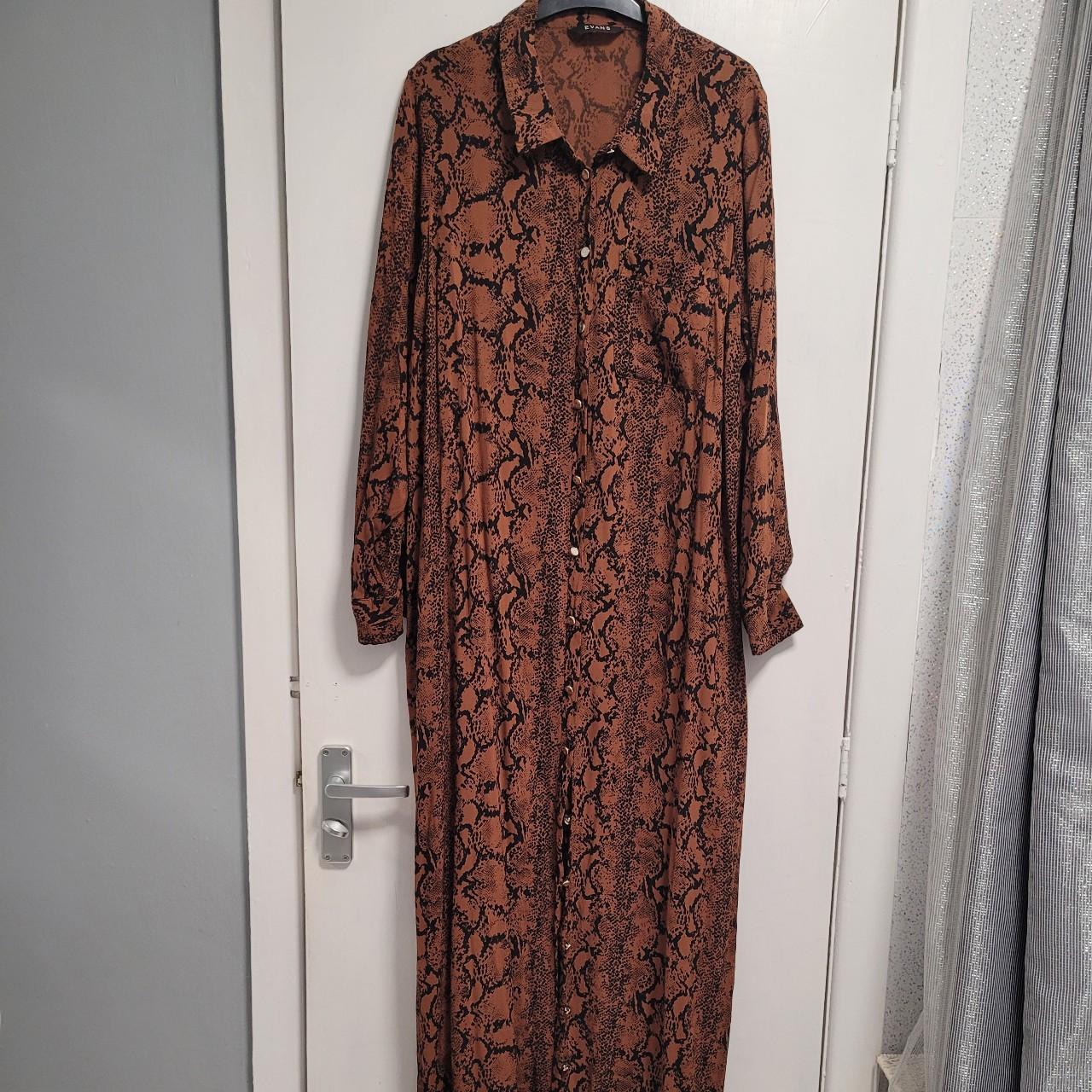 Evans burnt orange black snake print shirt dress