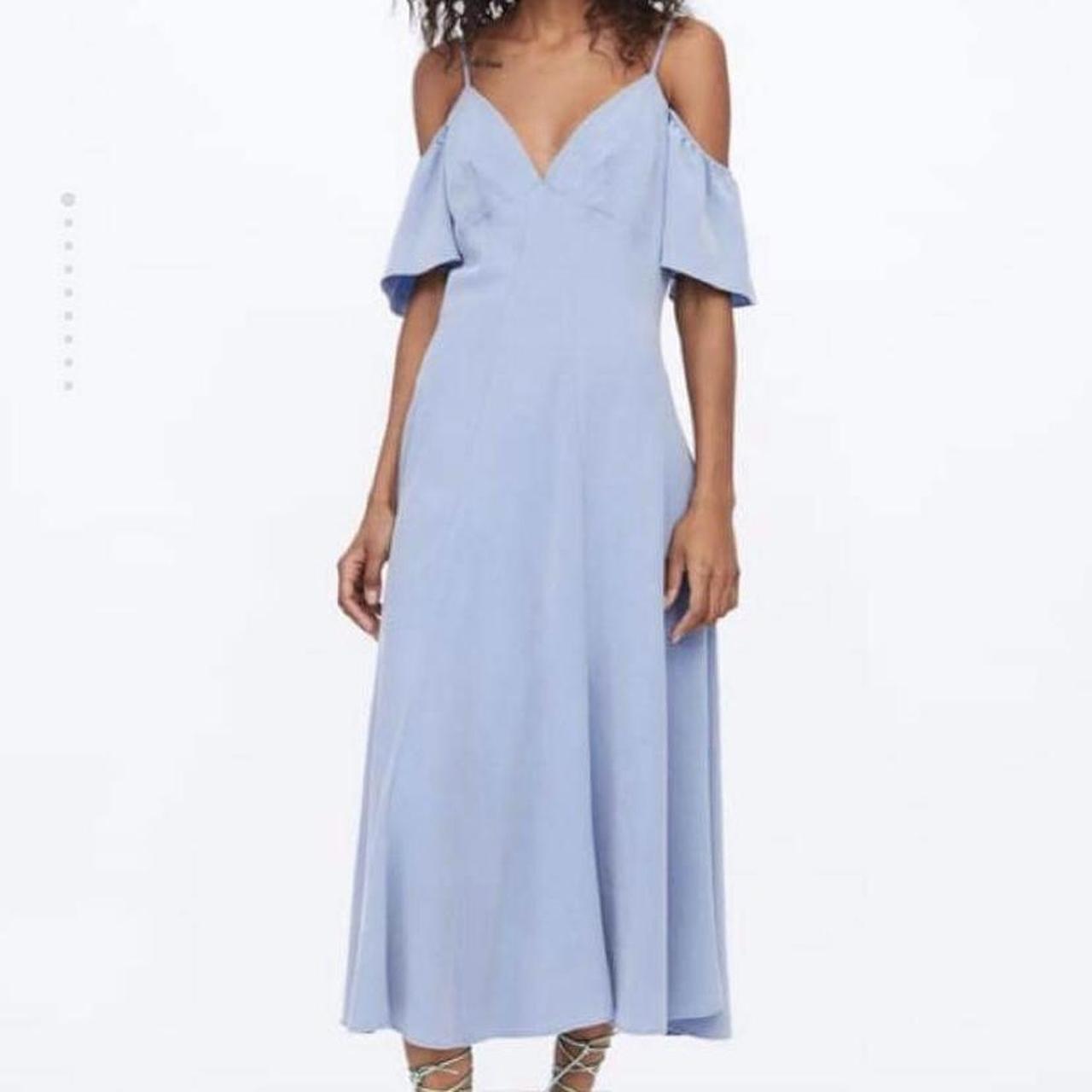 Zara Women's Navy and Blue Dress Depop