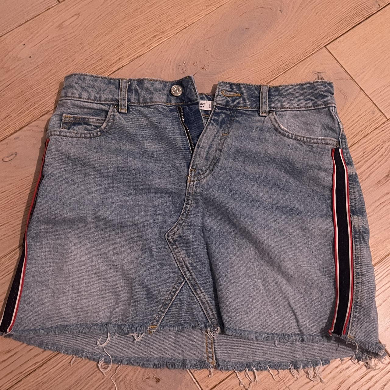 Zara denim mini skirt with red and black stripe on